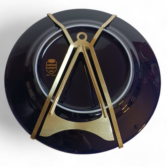 Vintage Limoges Castel France Porcelain Plate - 22K Gold Trim, Cobalt Blue, 8.5" - Picture 9 of 9